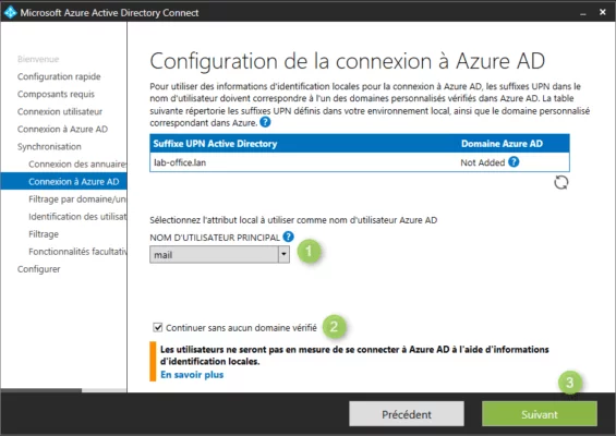 Azure AD Connect configure liaison