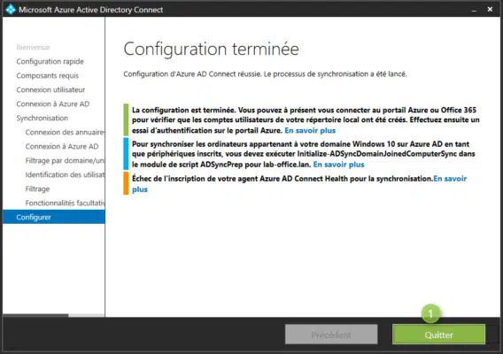 Azure AD Connect installé et configuré
