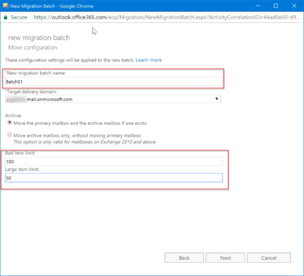 configuration of the migration batch