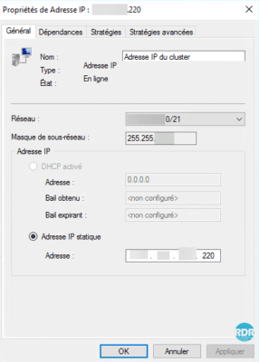 Configuration IP du cluster