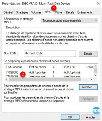 Configuration du MPIO pour le disque