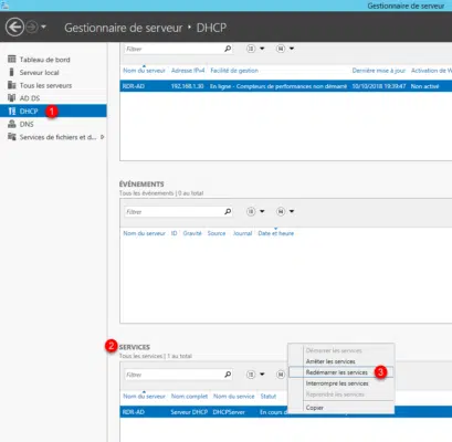 Redémarrer le service DHCP