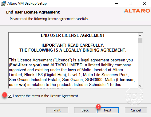 Altaro baclup : installation - licence