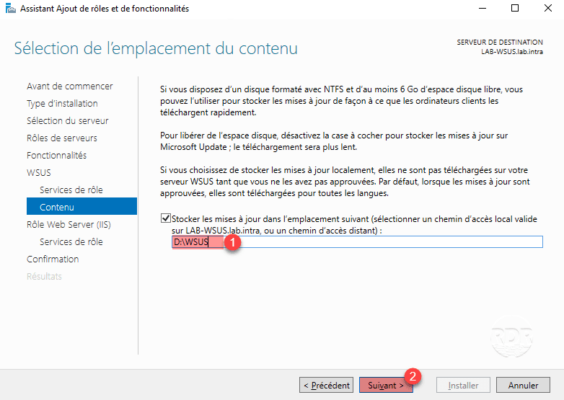 Emplacement de stockage des mises à jour