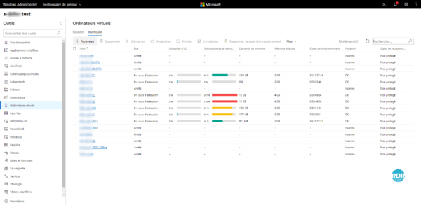 Admin Center - VM list