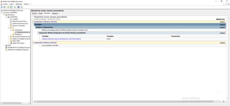 GPO : désactiver l&rsquo;accès aux versions précédentes