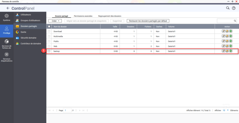 QNAP: add a shared folder