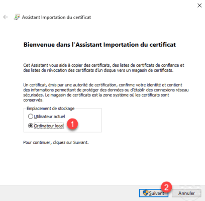 Import certificate in computer