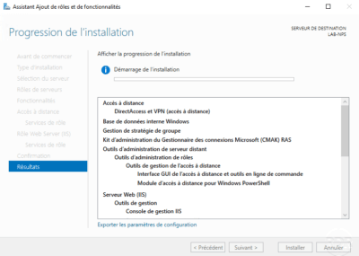 Patienter pendant l'installation du serveur VPN / Wait while installing the VPN server