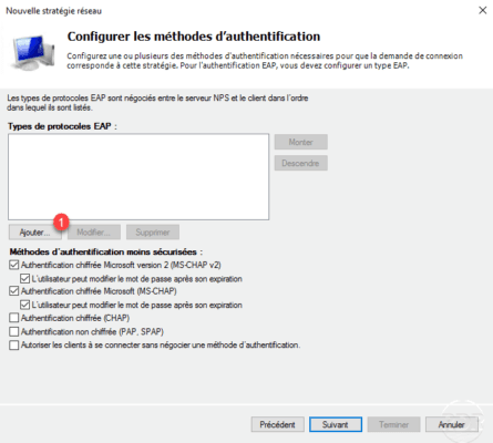 Configuration de l'authentification sur le serveur VPN / Configuring authentication on the VPN server