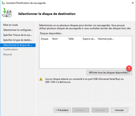 Select disk for Windows Backup