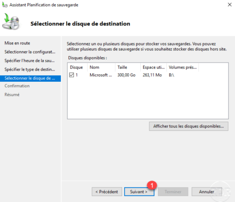 Disk selected for Windows Backup