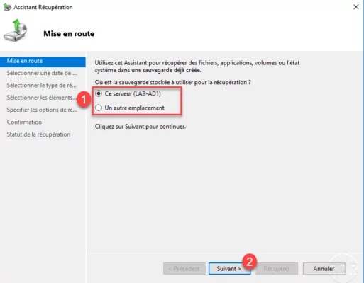Choose the location of the Windows backup