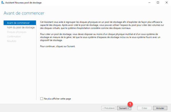 Assistant création pool de stockage / Create storage pool wizard