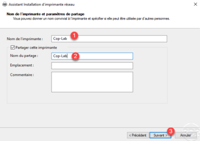 Configure name and share name of printer