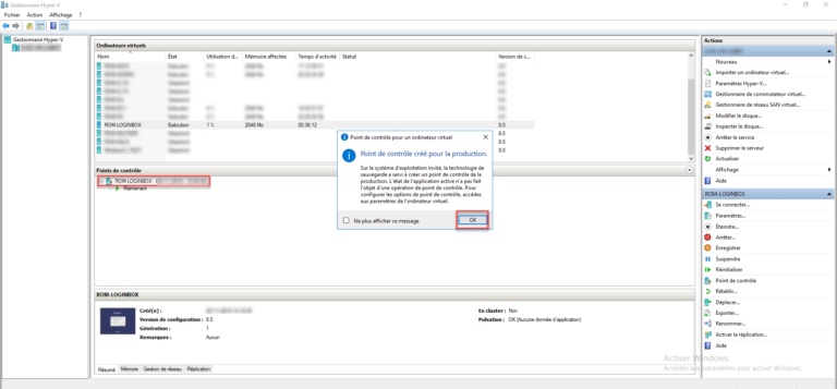 Hyper-V : Créer un point de contrôle – Snapshot