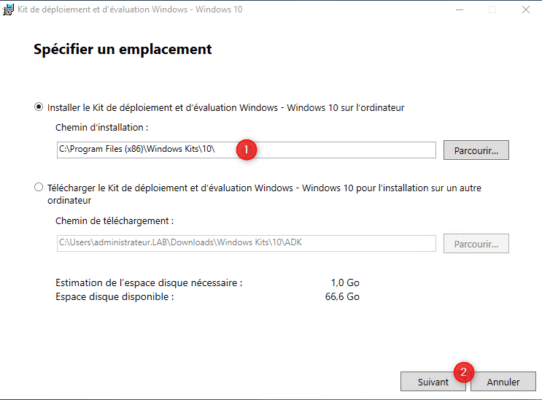 Select folder for install Windows ADK