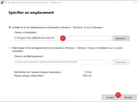Select folder for install Windows ADK