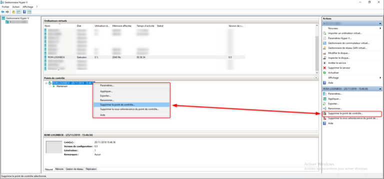 Hyper-V : Supprimer un point de contrôle – Snapshot