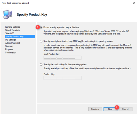 Configuration of the activation key