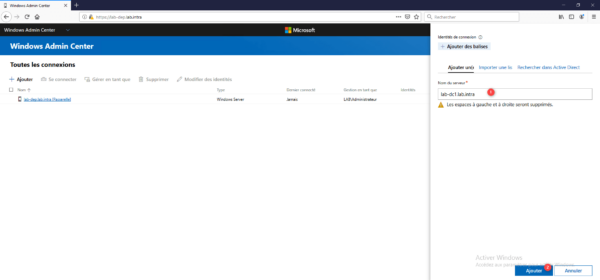 Ajout d'un serveur dans l'Admin Center