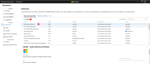 Sélectionner l'extension à installer