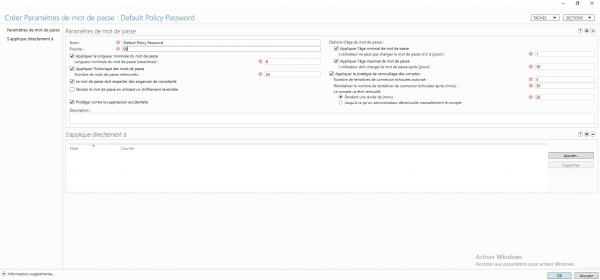 Stratégie de mot de passe : configuration