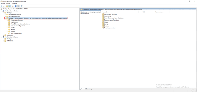 Active Directory : configure a central store for ADMX / ADML files