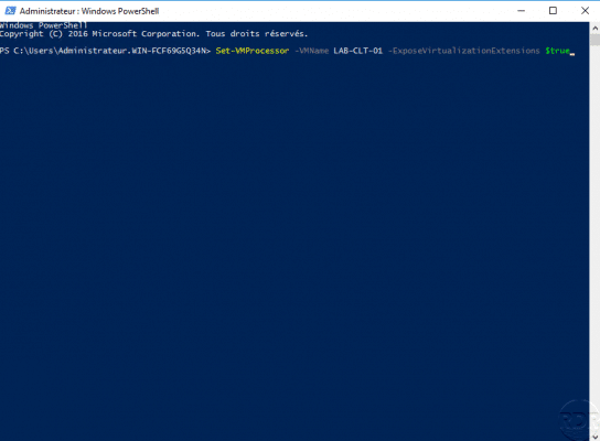 Activation de la virtualisation imbriquée en powershell