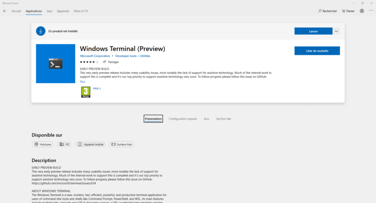 Windows Terminal disponible