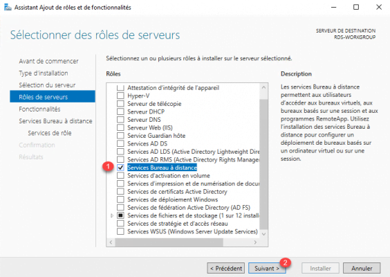 Select the Remote Desktop Services role