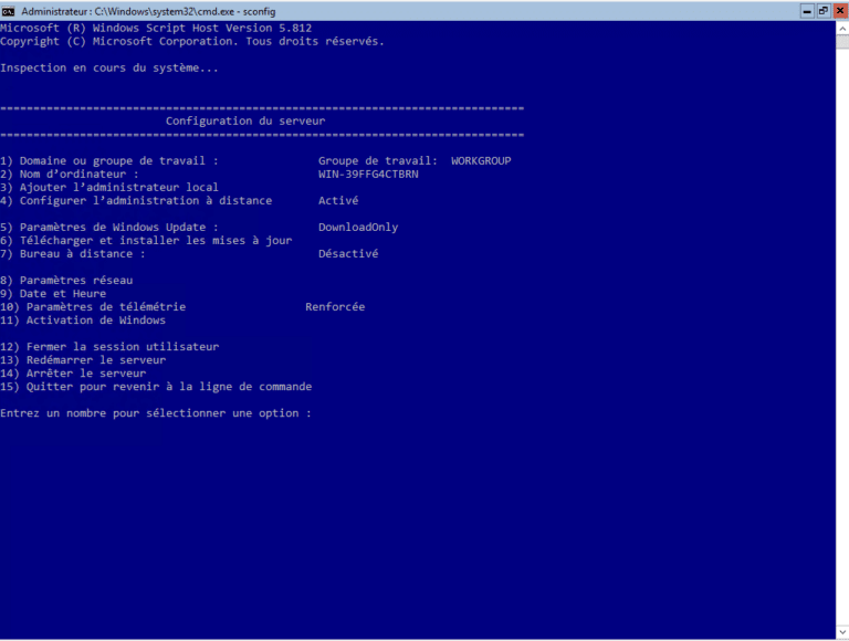 Windows Server: launch the configuration wizard on an installation without a graphical interface