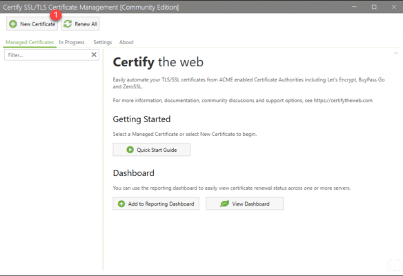 Certify The Web - GUI - Home