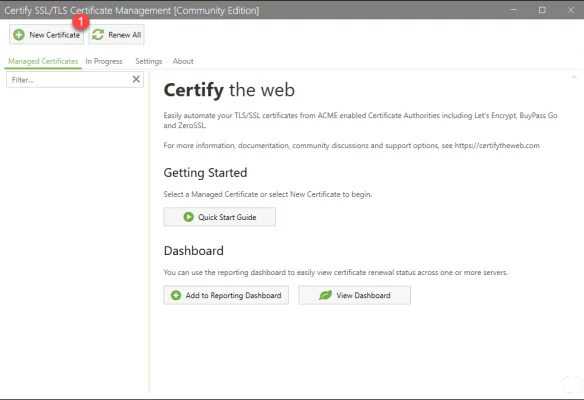 Certify The Web - GUI - Home