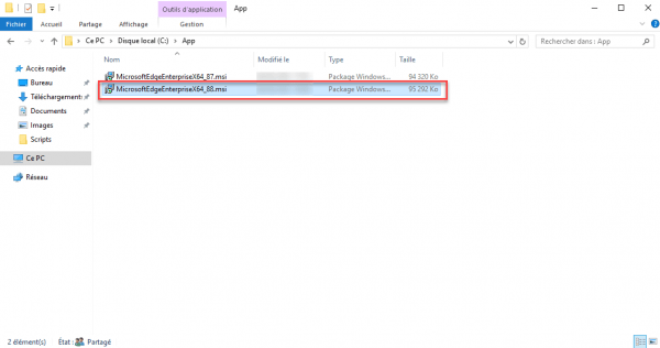 Copy the MSI file to the shared folder