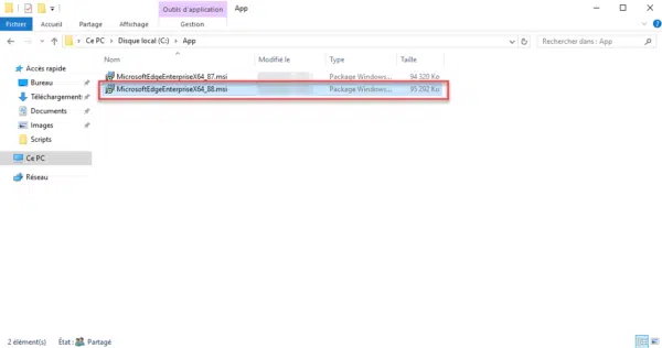 Copy the MSI file to the shared folder