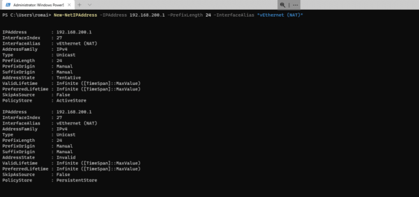 Configure IP Address on Network Card of Hyper-V Host