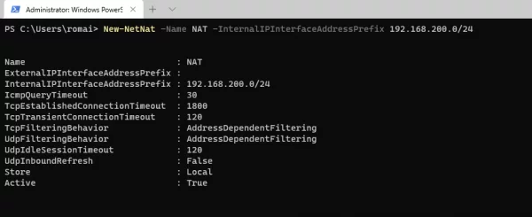 Enable NAT for Network