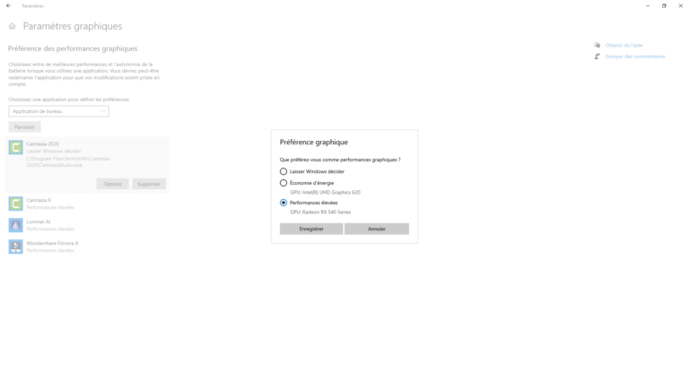 Windows 10 : Choisir la carte graphique pour un logiciel