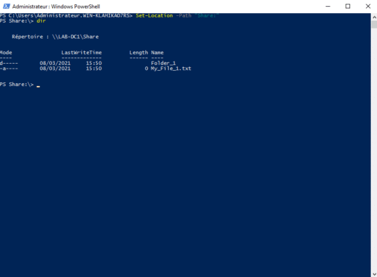 dir on share folder mapped with new-psdrive