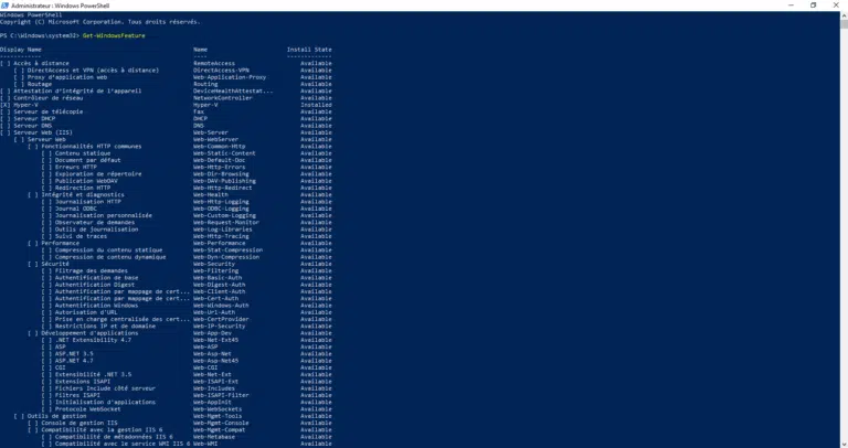 Windows Serveur 2019 – installer le rôle Hyper-V en PowerShell