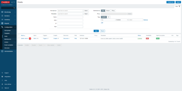 Zabbix hosts list - Configuration