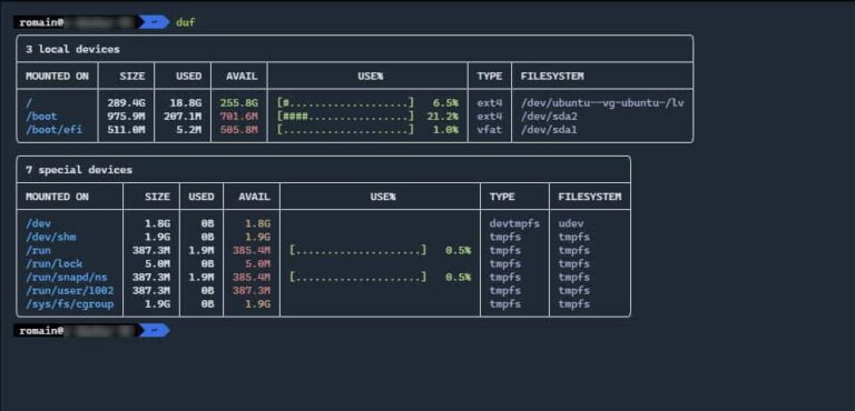 DUF: show available disk space on Ubuntu