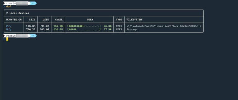 DUF : afficher l’espace disque disponible en ligne de commande sur Windows