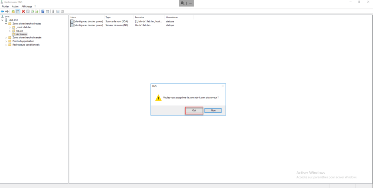 Delete a DNS zone on Windows Server