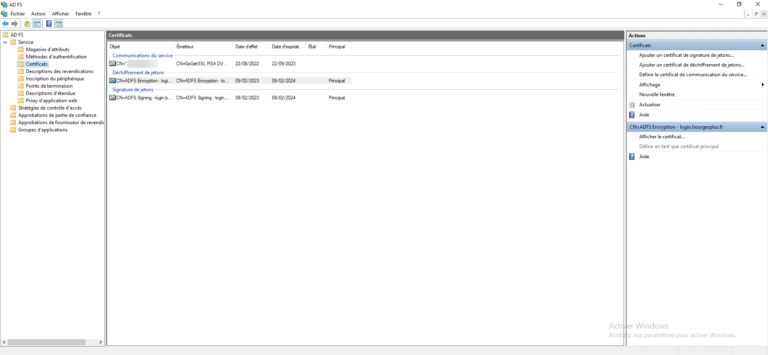 ADFS : récupérer le certificat de signature des jetons en base 64