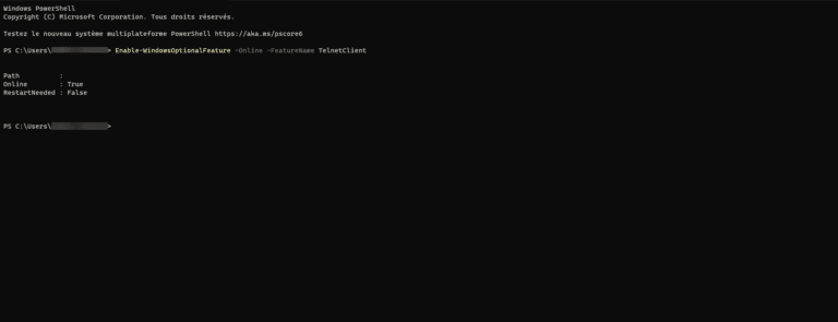Windows 10 / 11 : installer le client telnet en ligne de commande avec PowerShell