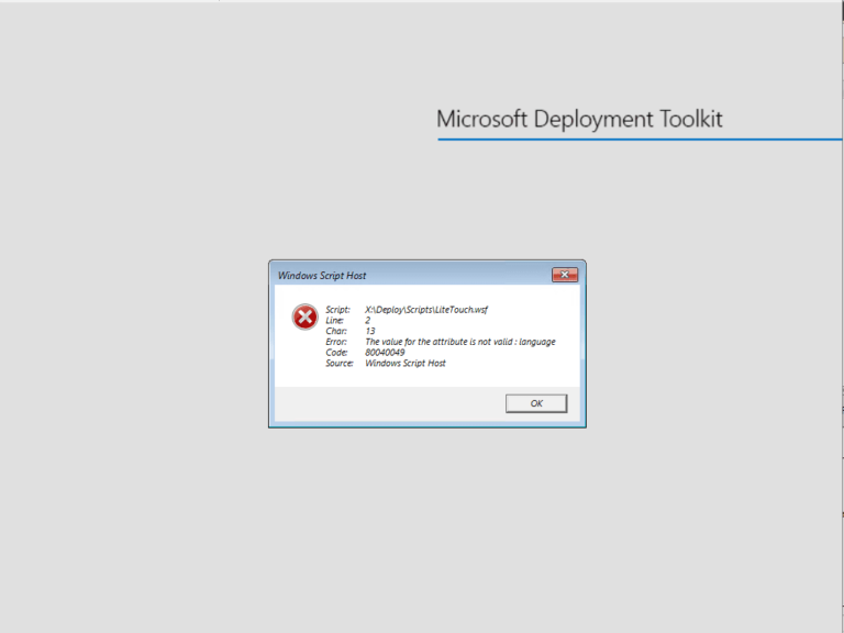 MDT : résoudre l&rsquo;erreur The value for the attribute is not valid : language