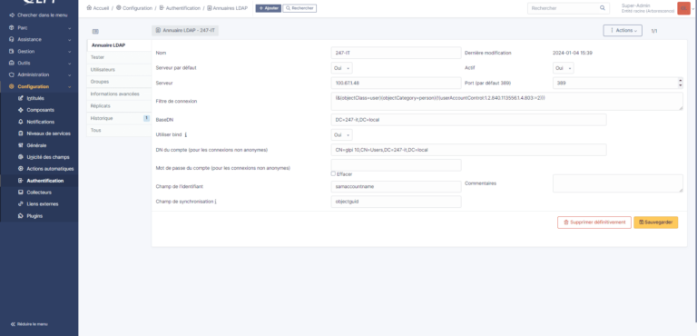 GLPI 10 : liaison avec un annuaire Active Directory