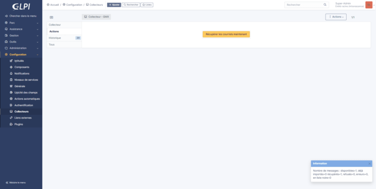 GLPI 10: add a message collector